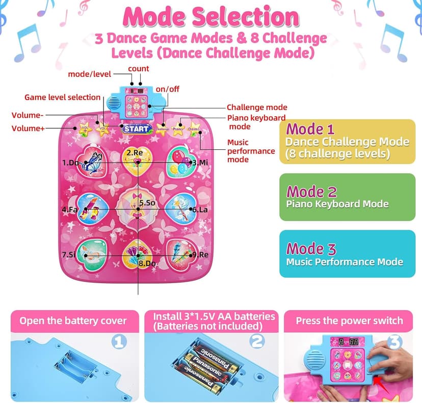 LED Score Display, Piano Game Modes, Anti-Slip Foldable Dancing Pad for Kids 3-12, Birthday Gifts for Girls Dance Mat – 9-Button Electronic Music Playmat with 8 Challenge Levels B0GSZ81B2V