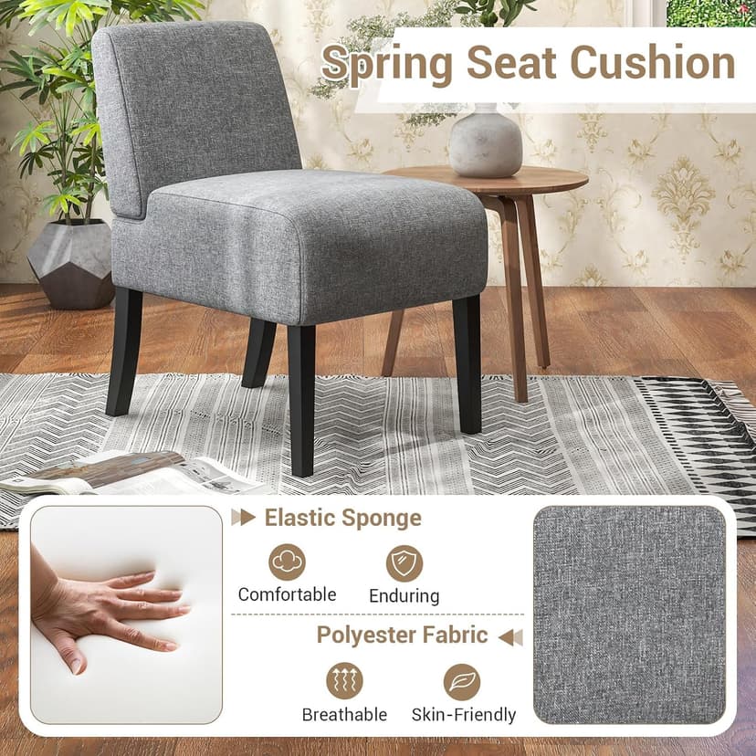 Giantex Armless Accent Chair Set of 2, Upholstered Living Room Chair with Rubber Wood Legs, Modern Slipper Side Chair, Reading Chair for Living Room, Bedroom, Waiting Room, Office, Small Spaces, Grey