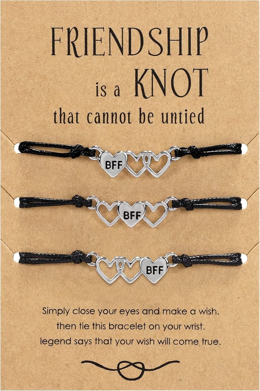 Teniinet Adjustable size and beautiful bracelet,best friend gift for women(Silver Heart for 3)