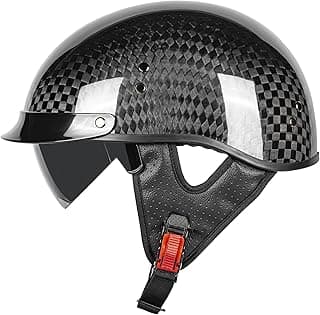 Carbon Fiber Motorcycle Half Helmet for Adults Men & Women – DOT Approved Open Face Retro Helmets with Visor, Vintage Design for Scooter, Moped, Cruiser