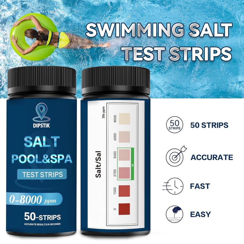 Saltwater Pool Test Strips, 0-8000 ppm, Salt Test Strips Kit for Sodium Chloride Swimming Pool and Spa Test Strips-Quick and Accurate Results