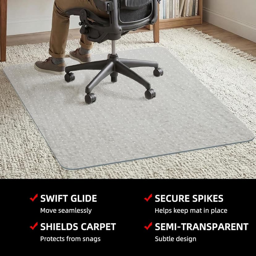 Office Chair Mat for Carpet, 32x48 Heavy Duty Clear Plastic Rolling Chair Mat for Carpet Floor, Under Computer Desk Chair Floor Mats Protector Carpeted Floors