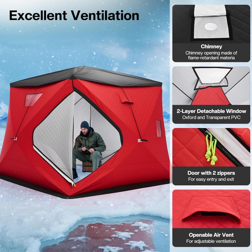Albott Insulated Pop-Up Ice Fishing Tent, Ice Shanty with Oxford Fabric, Waterproof Rain Cover, Chimney Vent, Anchors, Ropes, Carry Bag, Insulated and Warm Large Fishing Area
