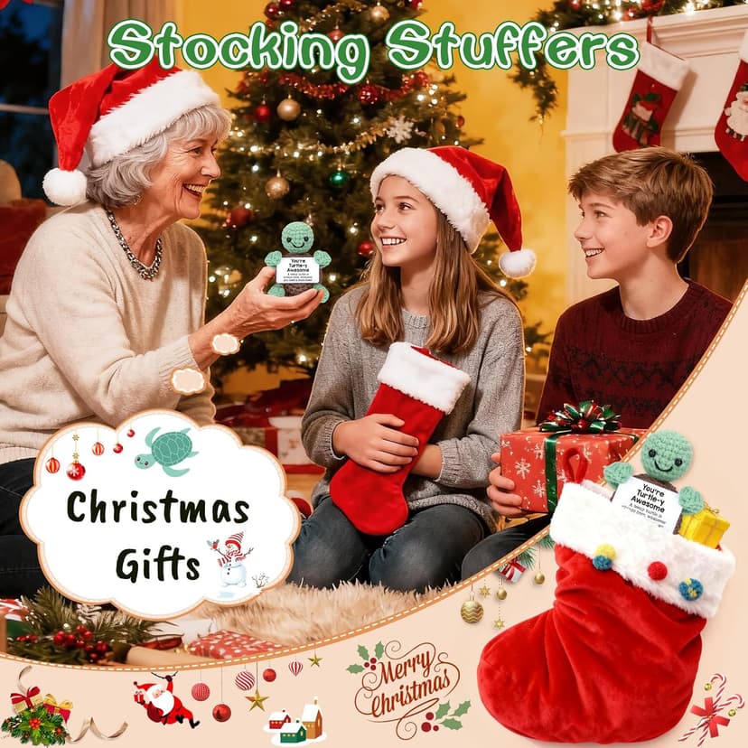 Mini Funny Turtle Birthday Gifts for Women Men Christmas, Retirement Bosses Day Gifts, Inspirational Small Animals Cute Stuff Things, Handmade Emotional Positive Crochet Turtle Decorations