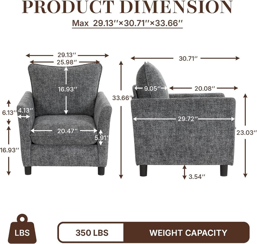 Accent Chairs for Living Room Chairs, Reading Chair Mid Century Modern Chair, Soft Chenille Sofa Chair, Upholstered Arm Chair Comfy Chair Side Chair