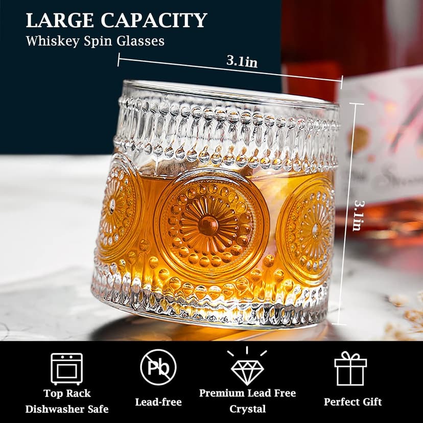 Whiskey Glass, 9 Oz No-lead Crystal Rotating Japanese Whisky Tumbler, gift box for Scotch,Bourbon,Vodka,whiskey etc, for Parties, Bars, Restaurants and Families etc