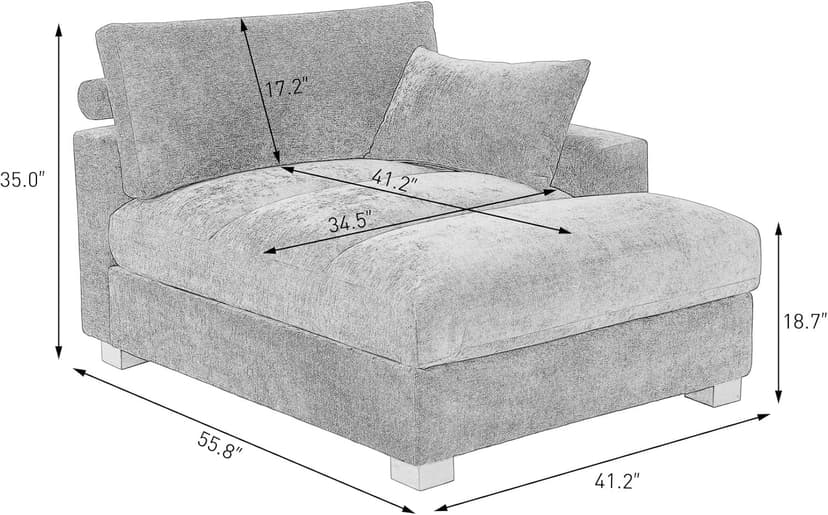 Oversized Chaise Lounge Chair Indoor with Left Armrest, Comfy Upholstered Sofa Bed Recliner Chair for Living Room, Corduroy Reading Seat Cloud Couch w/Solid Wood Frame - Sea Salt Grey