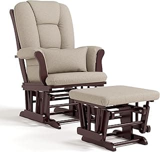 Storkcraft Tuscany Custom Glider and Ottoman with Free Lumbar Pillow (Espresso/Taupe Swirl) - Cleanable Upholstered Comfort Rocking Nursery Chair with Ottoman