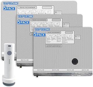 15 Pack Travel Vacuum Bags for Clothing with Rechargeable Electric Pump,Travel Vaccine Sealed Storage Bag for Clothes Suitcase