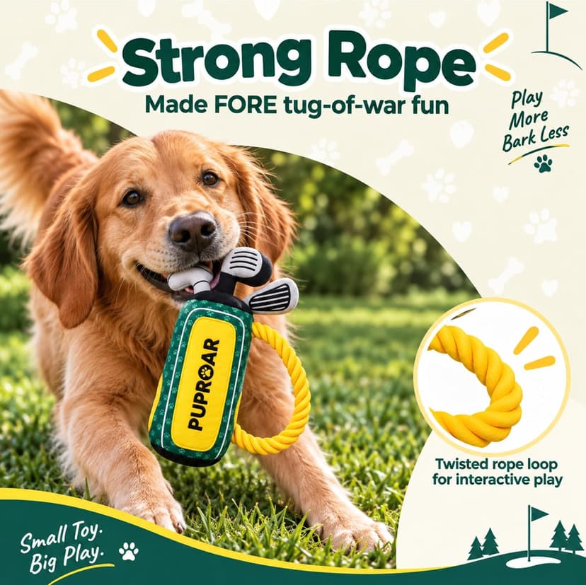 PUPROAR Golf Dog Toy, Dog Birthday Gift, Funny Squeaky Plush Rope Golf Bag Toy for Small, Medium & Large Breeds B0D9PDDT2D