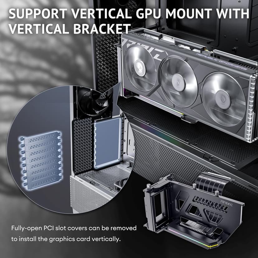 Antec Flux Pro, 6 x PWM Fans Included, High-Airflow Front Panel with Walnut Wood, iShift PSU 90° Mount, USB3.0 x 2, Type-C, 420mm Radiator Support, Temp. Display, Full-Tower E-ATX PC Case