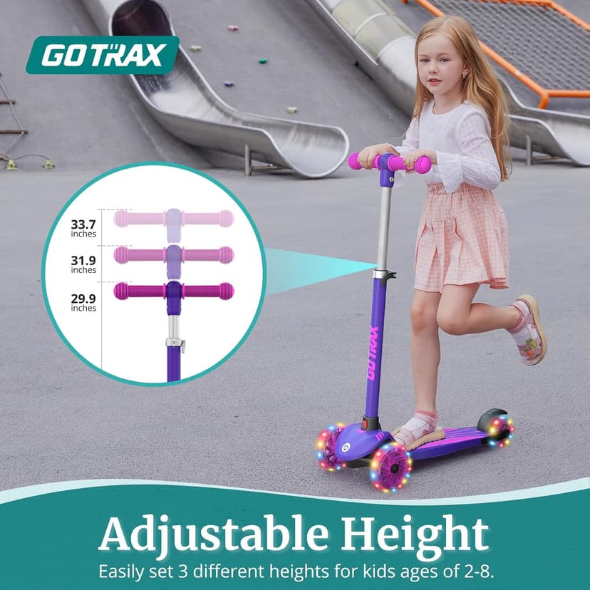 LED Light-Up Wheels, 3 Adjustable Handlebar, Easy Assembly, Lightweight, Wide Anti-Slip Deck, Lean to Steer, Max Load 110 lbs Gotrax KS1 Kids Kick Scooter, 3 Wheels for Boys & Girls 2-8, Gifts B0CCYMV1T1