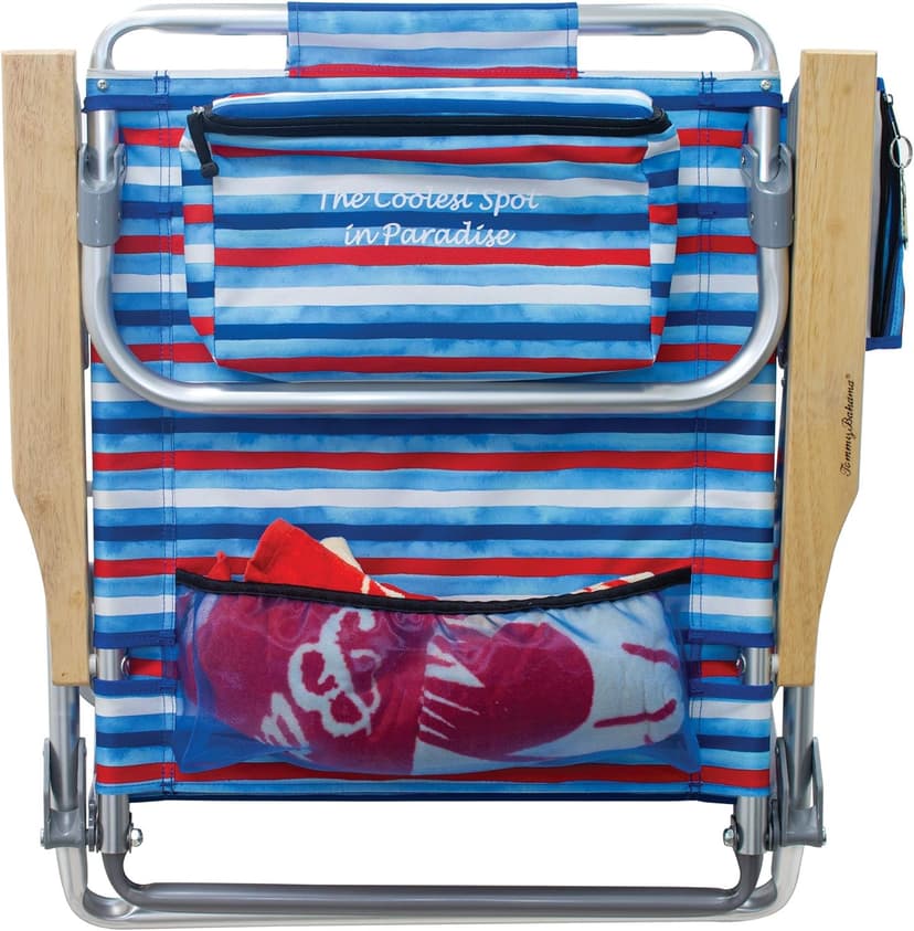 Tommy Bahama 5-Position Classic Lay Flat Folding Backpack Beach Chair, Aluminum, Red, White, and Blue Stripe