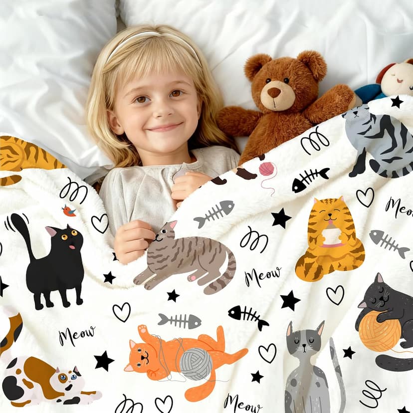 Cute Cat Blanket Animals Pet Pattern Gifts for Cat Lovers Soft Lightweight Flannel Throw Blankets for Kids Adults 50"x40" B09T3DVZCD