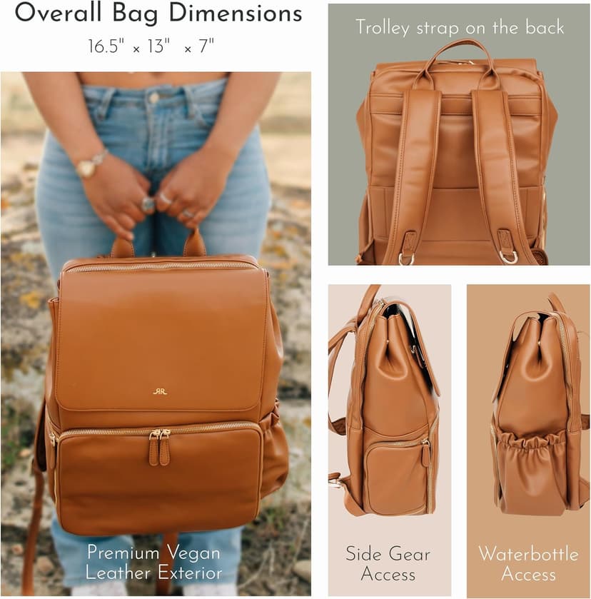 Ruby Camera Backpack – Sleek, Durable Vegan Leather Bag with Gear Dividers, Laptop Compartment, and Side Access for Cameras & Gear, Brown