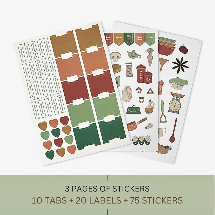 Blank Recipe Notebook | Small Blank Recipe Book to Write in Your Own Recipes | Artisan Hardcover Journal for 60 Recipes | 8.4” x 6” Leather Sage Green & Gold Hardcover | Tabs, Stickers, Pocket & Bookmarks B0D9KZP8TG