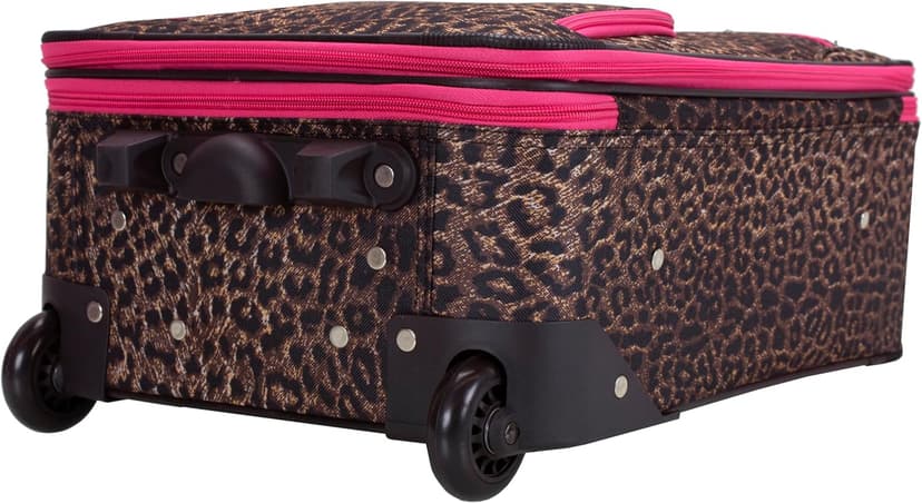 Rockland Fashion Softside Upright Luggage Set, Expandable,Lightweight,Telescopic Handle,Wheel, Pink Leopard, 2-Piece (14/19)