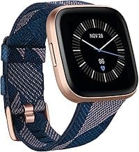 Fitbit Versa 2 Special Edition Health and Fitness Smart Watch with Heart Rate, Music, Alexa Built-In, Sleep and Swim Tracking, Navy and Pink Woven/Copper Rose, One Size (S and L Bands Included), 2.3