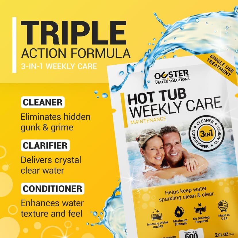 Bio Ouster 3in1 Weekly Hot Tub Cleaner, Conditioner, Clarifier - Hot Tub Chemicals for Standard & Inflatable Spas - Spa Chemicals for Crystal Clear & Sparkling Clean Water - Made in USA (4 Week Kit)