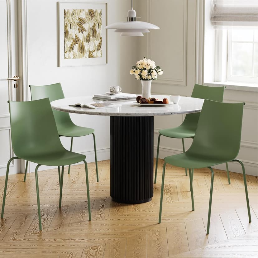 KISLOT Dining Chairs Set of 4, Plastic Outdoor Dining Room Chairs with Metal Legs, PP Anti-UV Stackable Patio Chairs with Ergonomic Back & Curved Seat for Kitchen Swimming Pool, Easy Assembly, Green