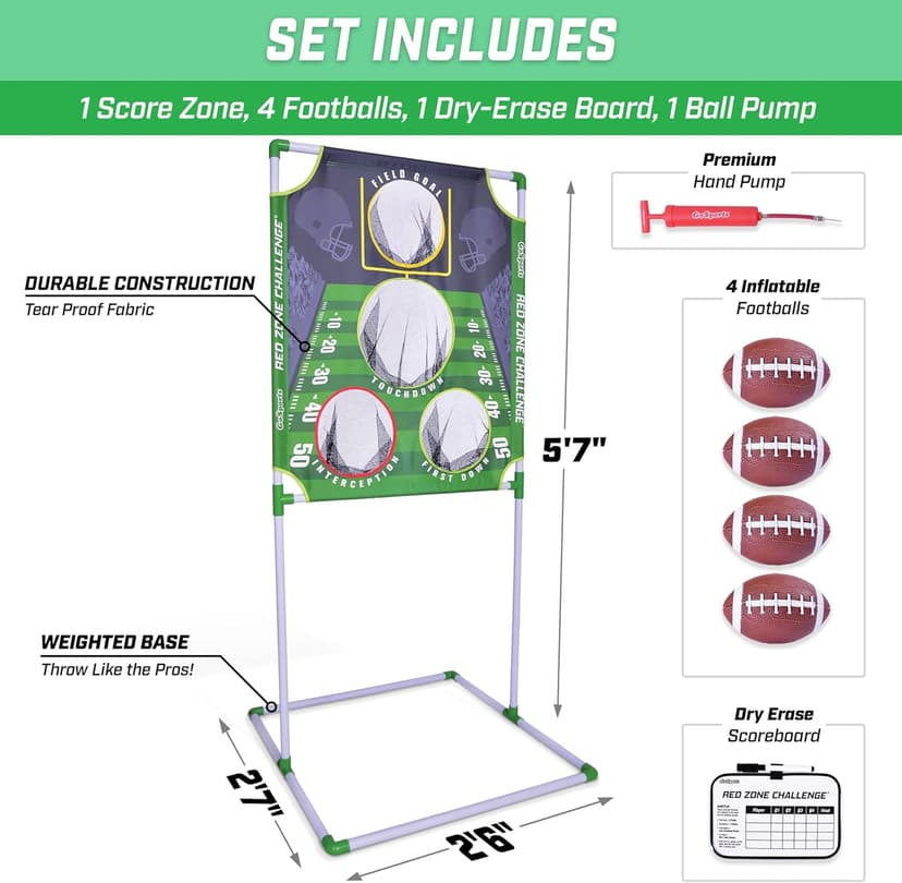 GoSports Football & Baseball Toss Games Available in Football Red Zone Challenge or Baseball Pro Pitch Challenge Choose Between Backyard Toss or Door Hang Targets