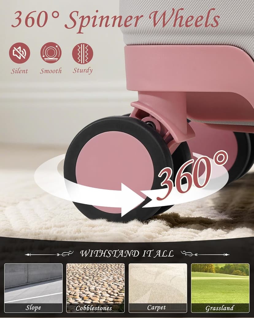 TAKUMI Luggage Sets 5 Piece Lightweight Carry On luggage with Duffel Bag ABS+PC Hardshell Suitcases with YKK zippers Double Spinner Wheels Travel Luggage with TSA Lock(GREY PINK, 5 PIECE SET)