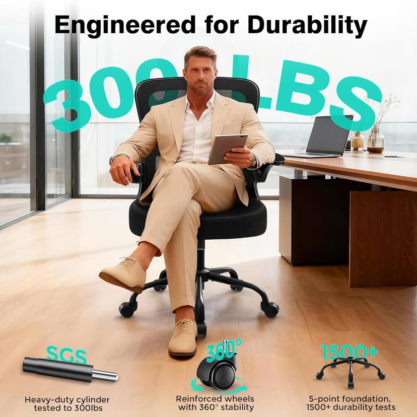 AreShark Office Chair - Ergonomic Breathable Mesh Desk Chair with Adjustable Lumbar Support and Flip-up Armrests - Executive High Back Rolling Swivel Comfortable Computer Gaming Chair for Home Office