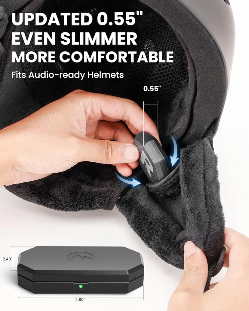 OutdoorMaster Update Ski Helmet Headphones, True Wireless Bluetooth with Charging Case, Drop-in Headphones HD Speaker Chip Compatible with Audio Ready Snowboard Helmets-Pure Black