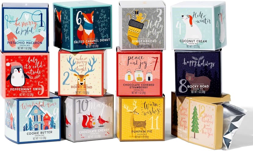 Thoughtfully Gourmet, 12 Days of Christmas Hot Chocolate Gift Set, Flavors Include Rocky Road, Cookies Butter, Pumpkin Pie & More, Set of 12