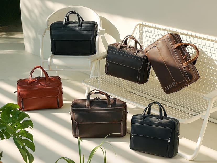 Masa Kawa Leather Briefcase for Men 15.6", 17" Laptop Computer Case Business Travel Work Messenger Cross Body Shoulder Bag