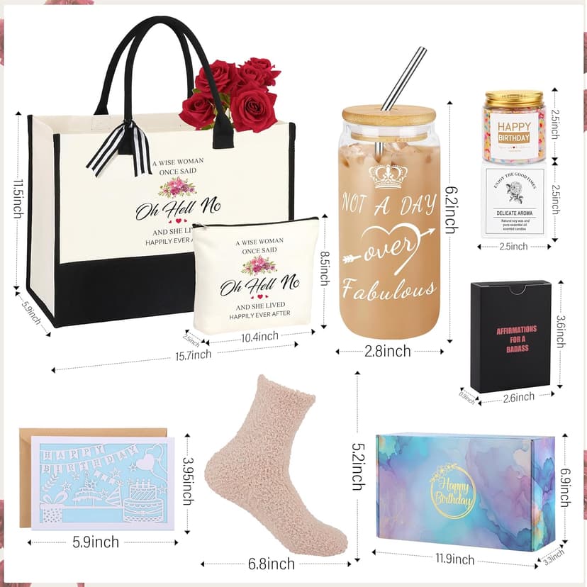 40th 50th 60th Birthday Gifts for Women Tote Bag Birthday Gifts Set for Mom Wife Sister Grandma Birthday Gifts for Her