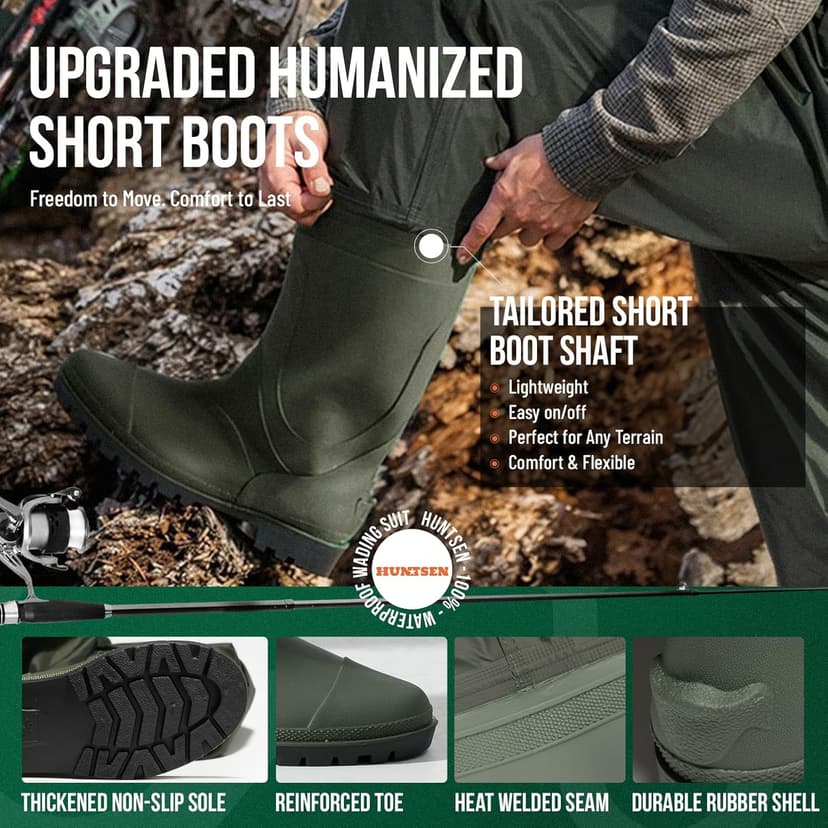 HUNTSEN Fishing Waders for Men Women - 2-Ply Nylon/PVC Waterproof Hunting Chest Waders with Boot Hanger&Phone Case, Size10-12