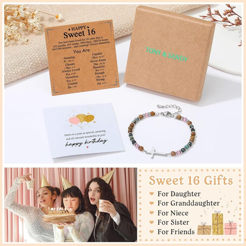 TONY & SANDY Christian Cross Bracelet for Women, Stocking Stuffers for Women, Confirmation Baptism Easter Gifts, Unique Gift for Friends Daughter Mom Sister in Christ on Birthday Christmas