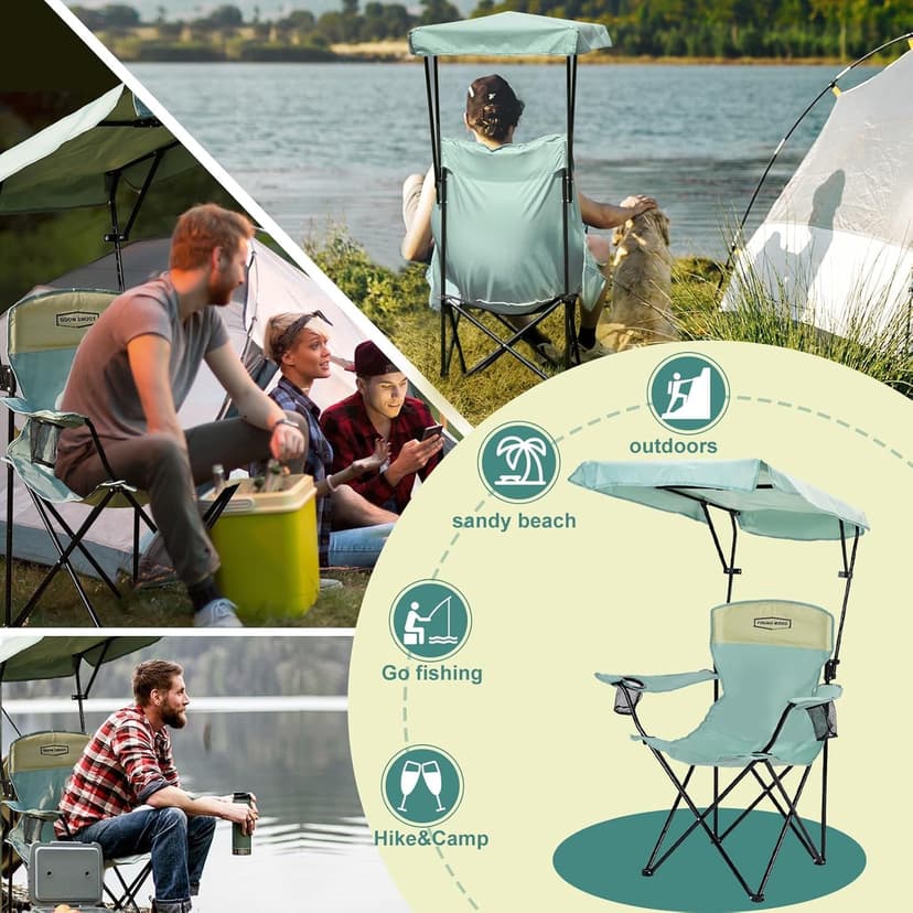 YOUNG WOOD Camping Chair with Canopy, Beach Chair with Shade,Portable,Lightweight Oversized for All, Easy to Open and Close Without Installation, Side Pocket Design for All Outdoor Activities,Blue