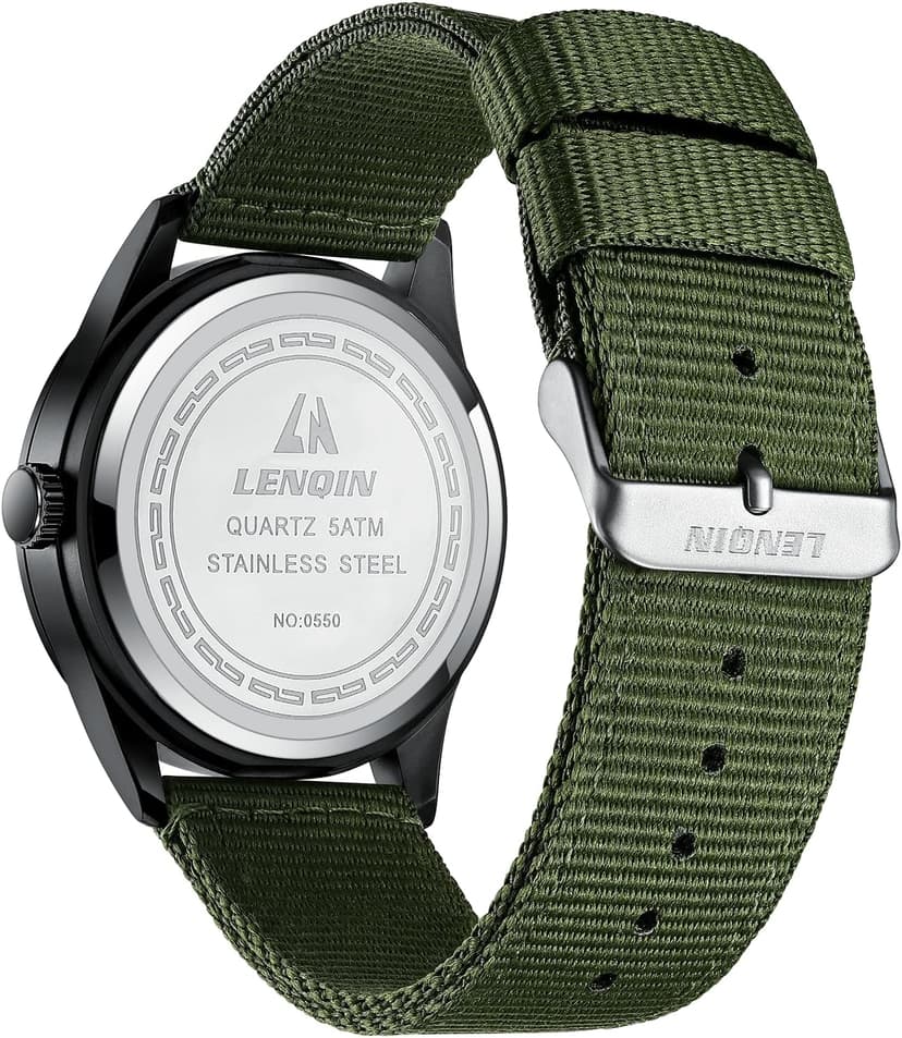 LN LENQIN Mens Watches Unisex Military Sport Nylon Strap Stylish Luminous Fashion Analog Quartz Watch for Men Waterproof Army Tactical Casual Wristwatch