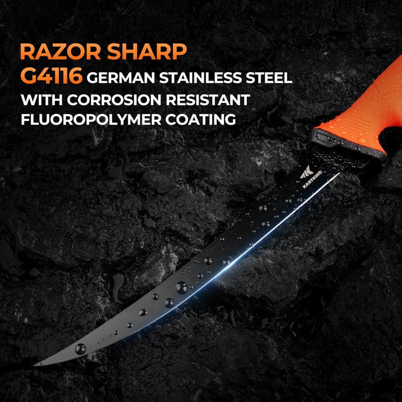 KastKing Paradox Fishing Knife Tool Set – Includes 9" & 7" Fillet Knives, 5" Bait Knife, 9" Versatile Bait Shears, 12" Honing Rod, Non-Slip Handles, Custom Sheaths, and Carrying Case – Fishing Gear