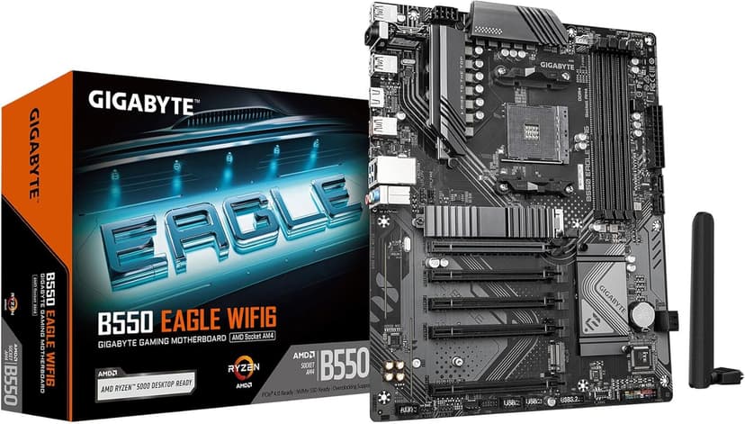 GIGABYTE B550 Eagle WIFI6 Motherboard, Supports AMD AM4 Ryzen 5000 Processors, ATX, DDR4, 2X M.2, PCIe 4.0, WIFI6, 1GbE LAN, EZ-Latch
