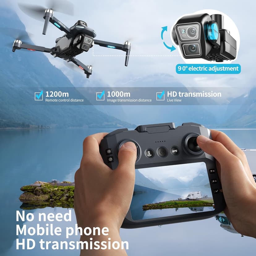 GPS Drone with HD Dual Camera, Brushless Motor & 5 Inch Screen Remote, EIS Anti-Shake Gimbal, Obstacle Avoidance & Optical Flow Positioning, under 250g Lightweight XT606 FPV Drone for Beginners Adults