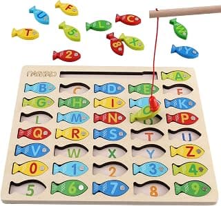 Magnetic Wooden Fishing Game Toy for Preschoolers, Alphabet Fish Catching Counting Games Puzzle with Numbers and Letters, Preschool Learning ABC and Math Educational Toys for 3 4 5 Years Old Kids B08JLSR6RN