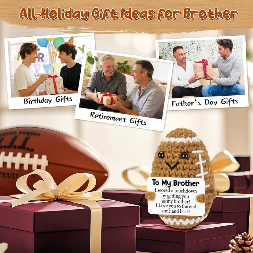 Mini Funny Brother Gifts from Sister Brothers, Positive Birthday Gift for Brother Adult, I Love You Small Cool Cute Football, Handmade Emotional Crochet Gift