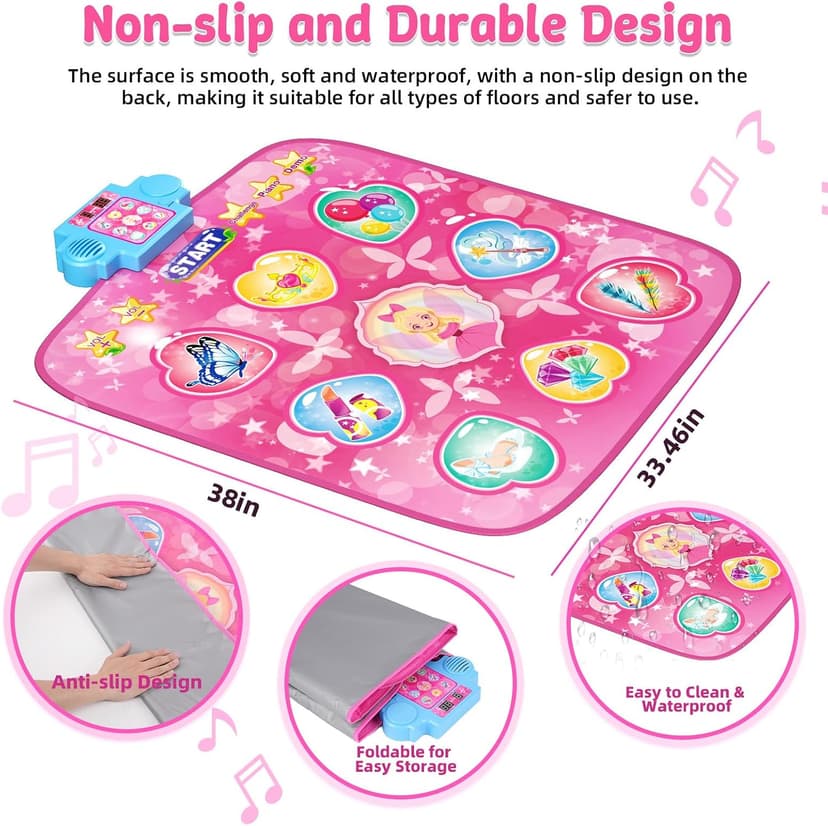 LED Score Display, Piano Game Modes, Anti-Slip Foldable Dancing Pad for Kids 3-12, Birthday Gifts for Girls Dance Mat – 9-Button Electronic Music Playmat with 8 Challenge Levels B0GSZ81B2V