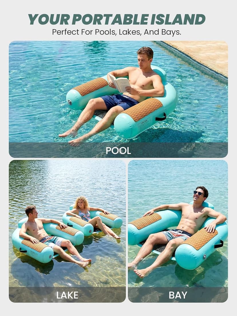 Zeraty Heavy Duty Double-Sided PVC Scrim Floating Chair Inflatable Pool Lounger for Adults, Premium Water Hammock with Cooling Mesh & EVA Armrests, Sunbathing Tanning Float for Lake Beach (300 Lbs)