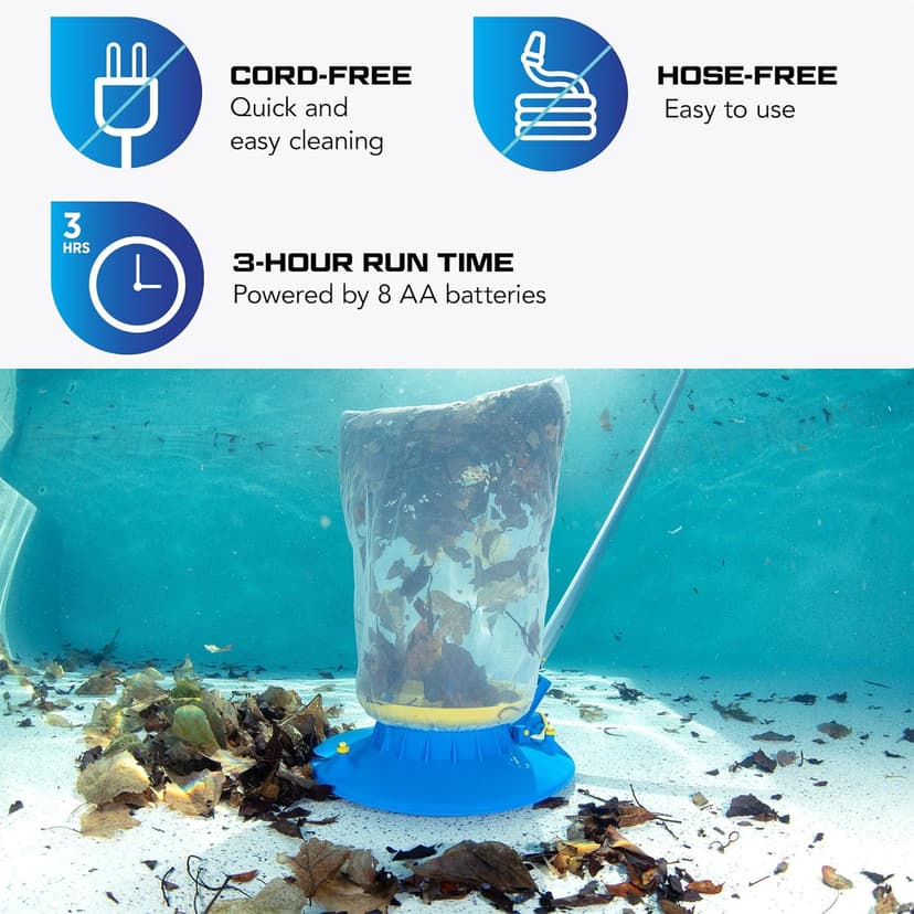 POOL BLASTER Leaf Vac Cordless Hoseless Pool Leaf Vacuum & Skimmer, Battery-Powered Swimming Pool Leaf Catcher with Heavy Duty Mesh Bag, for Inground and Above Ground Pools, by Water Tech