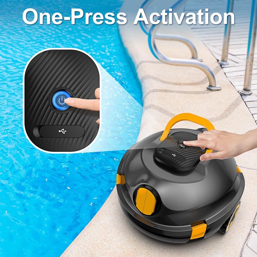 Robotic Pool Cleaner, Cordless Pool Vacuum for Above Ground & Inground Flat Pools with Dual Motors, 130 Min Runtime, Auto-Parking, Powerful Pool Vacuum Robot for Up to 1200 Sq.Ft (Black-Orange)