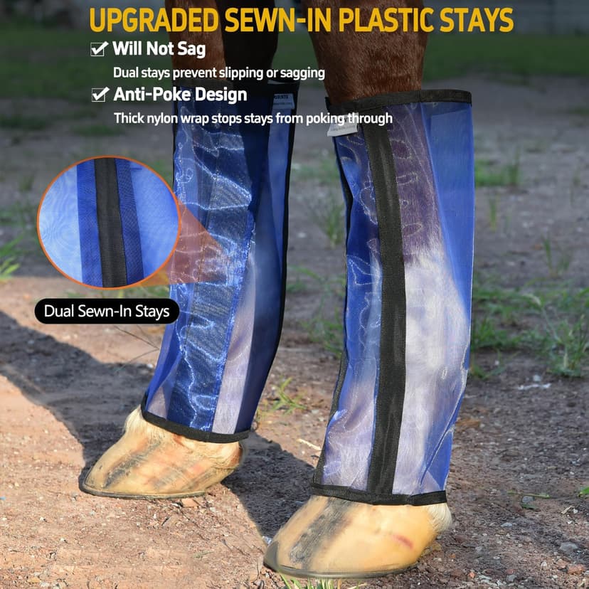 Fornyk Mesh Horse Fly Boots Set of 4, Non-Slip Horse Leggings, Loose Fitting Fly Boots for Horses, Breathable Adjustable Leg Wraps, Reduce Stomping & Stay Up, Not Sag, No Rub