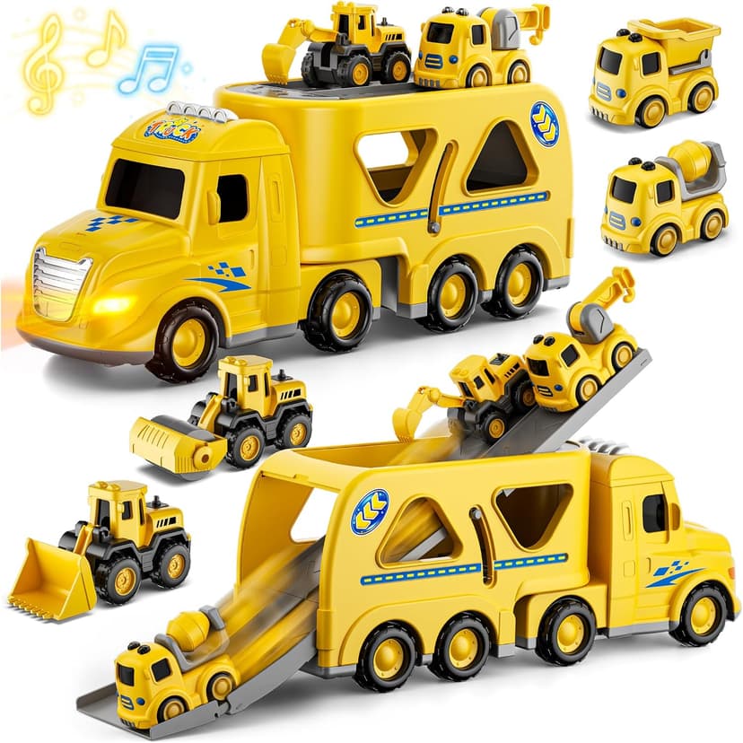 Transport Carrier Vehicle Toddler Toy with Light & Music, Excavator Dump Truck Bus Kids Gift for Boys and Girls (Yellow) Funwee 7-in-1 Construction Truck Toy w/ 6 Pull Back Cars & Track, Ages 1-5+ B0H9RSRFL7