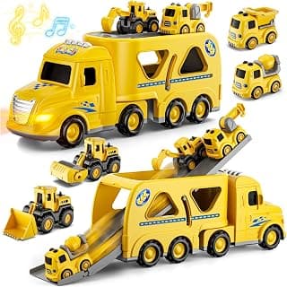 Transport Carrier Vehicle Toddler Toy with Light & Music, Excavator Dump Truck Bus Kids Gift for Boys and Girls (Yellow) Funwee 7-in-1 Construction Truck Toy w/ 6 Pull Back Cars & Track, Ages 1-5+ B0H9RSRFL7