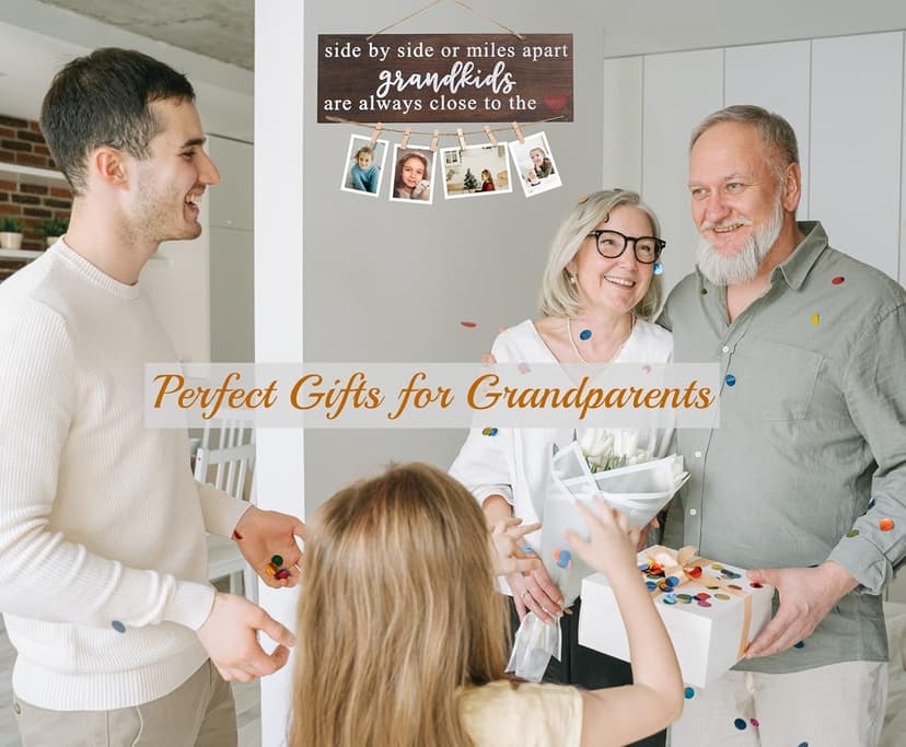 Grandparents Gifts from Grandchildren, Side by Side or Miles Apart Grandkids Photo Holder, Great Grandparents Day or Christmas Birthday Gifts for Grandma Grandpa