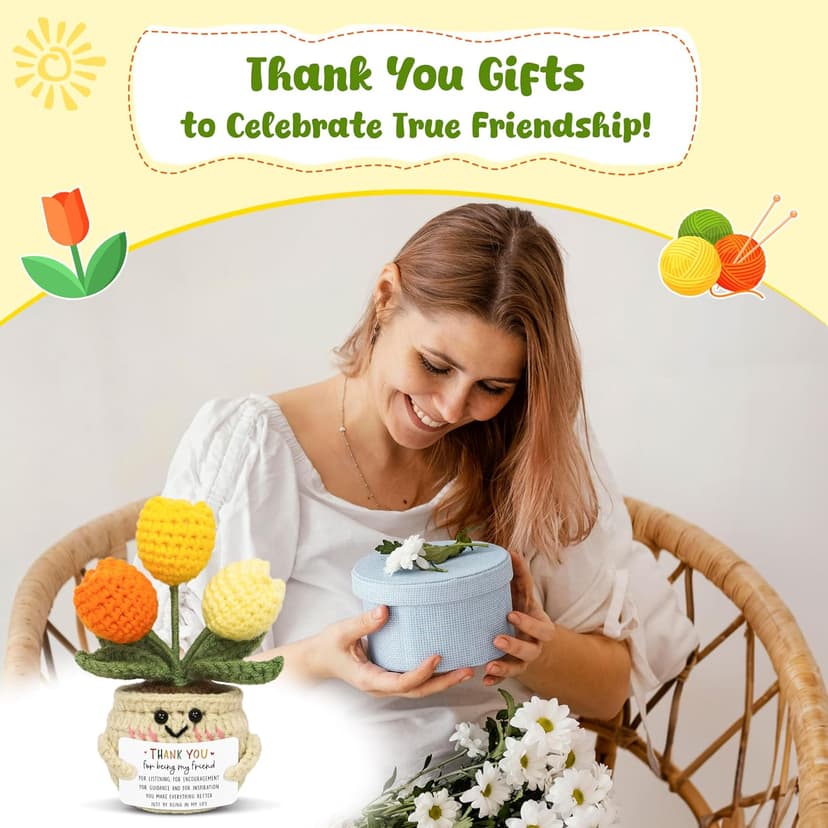 OASSIE Christmas Thank You Gifts for Women Friends - Thank You for Being A Friend Emotional Support Crochet Tulip with Card - Birthday Gifts for Women Friendship, Friend Gift for Coworker Sister