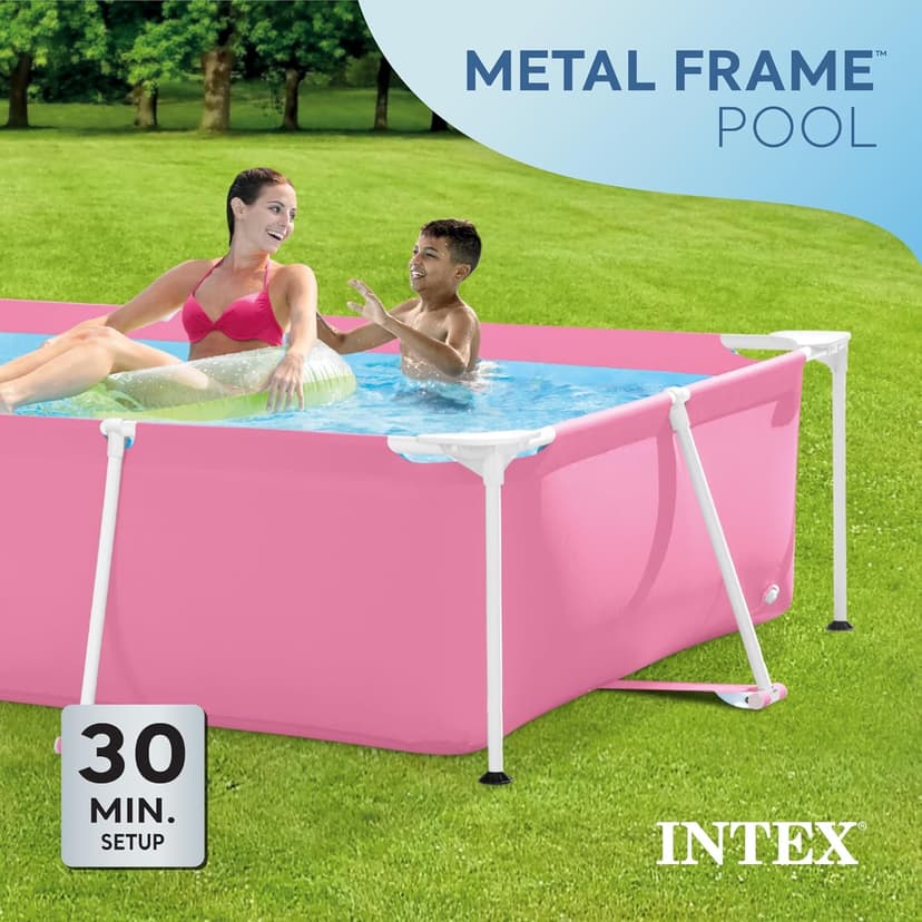 Intex 28266EH 7'L x 5'W x 23-5/8"H Rectangular Metal Frame Above Ground Outdoor Backyard Swimming Pool, 439 Gallons of Water, Pink